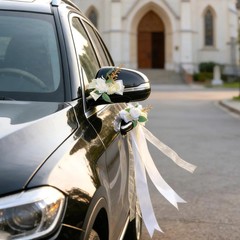 6 Pcs Ivory & White Rose Wedding Car Decoration Kit – Bouquet Door Handle & Rear