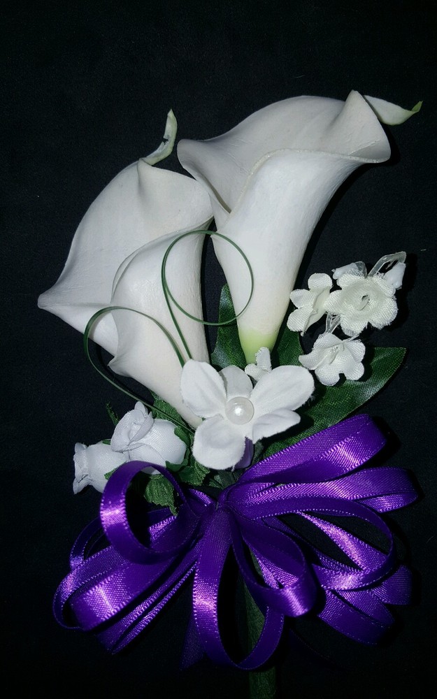 Wedding double or single calla lily mother’s or grandma’s corsage purple