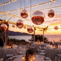 AplusChoice 8PCS Disco Ball Set 7″/12″/16″/20″/24″ Party Wedding Rose Gold