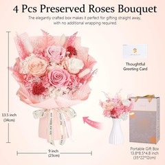 Preserved Flowers Bouquet 4 Roses – Pink & for Delivery,