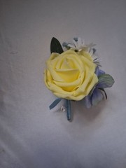 Bouquet and Boutonniere, Yellow, Light Blue, White,Bling, 2pc set