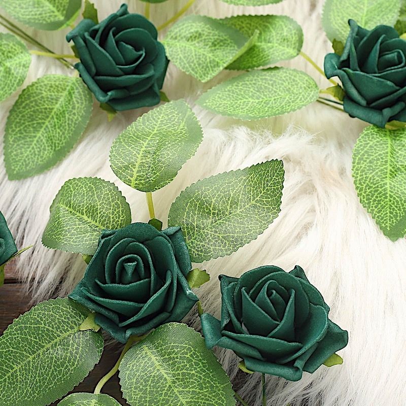 24 HUNTER GREEN 2″ Mini FOAM ROSE Flowers Stems Wedding Events Decorations