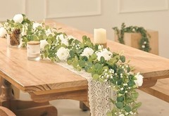 5.91FT Artificial Eucalyptus Garland with Flowers, Fake Rose 2PCS Ivory White