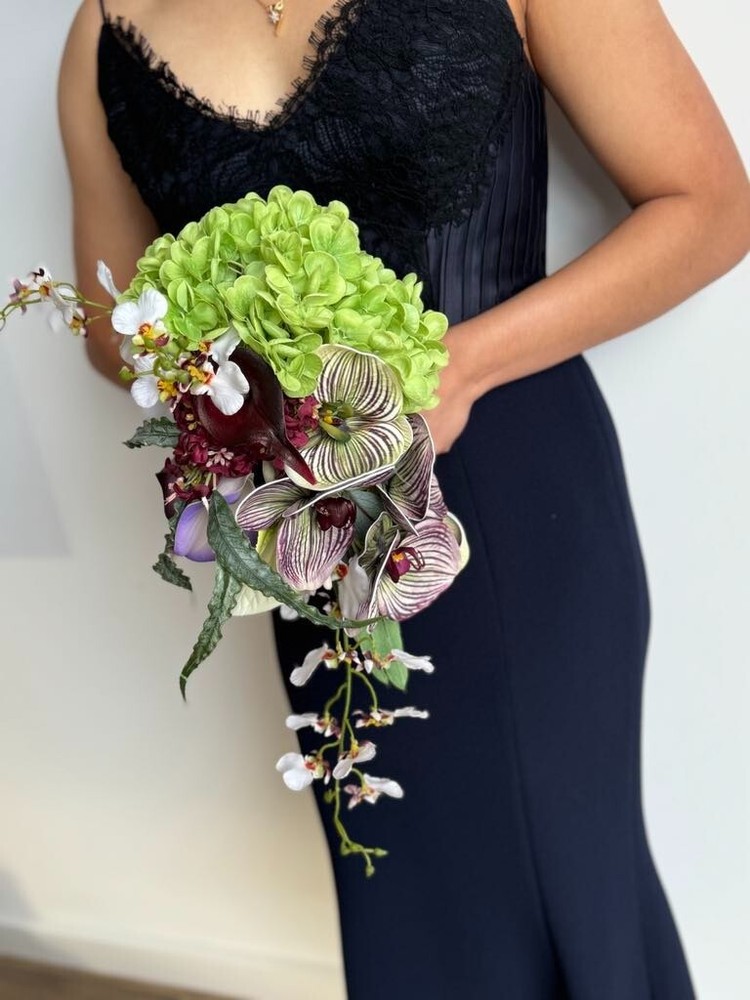 Artificial real touch hydrangea wedding bouquet with orchid, lily, anthurium