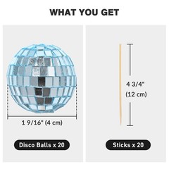 Yescom 20PCS 1.6″ Small Disco Ball Mirror Mini Hanging for Events Wedding Party