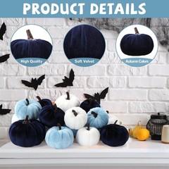 Lonfliness 18Pcs Fall Velvet Pumpkin Harvest Decoration Assorted Faux Blue