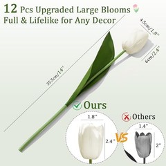 12 Pcs Tulips Artificial Flowers Real Touch Tulips Fake Faux Tulip White