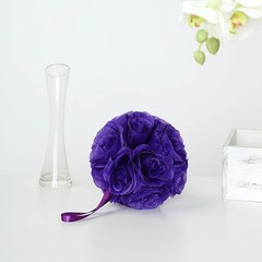 2 PURPLE 7″ Silk Roses Flowers Kissing Balls Wedding Events Centerpieces