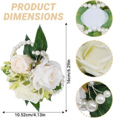 2 Pcs Prom Wrist Corsage Artificial Flowers Faux Pearl Bride Bridesmaid Brace…
