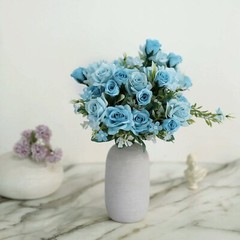 DUSTY BLUE 4 Bushes 12″ Silk Roses Artificial FLOWERS Bouquets Home Decorations