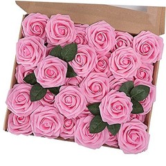 Artificial Flower Rose, 30pcs Real Touch Artificial Roses for DIY Pink