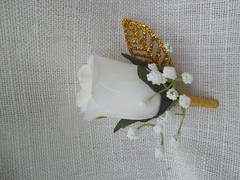 Cream White Rose Wedding flower Boutonniere Prom Grad Groom Best man set of 6