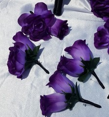 17 Pc. Wedding Bouquet Package, Purple Roses, Purple & Black Wedding Bouquet Set