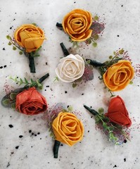 Burnt Orange Navy Bridal Bouquet Fall Colors Wedding Flowers Sola Wood Cascade