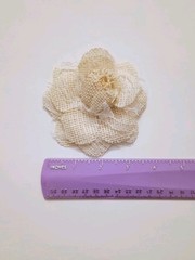 Ivory Natural 100% Burlap Fabric Rose Flowers Handmade Set of 5 Bridal 4″