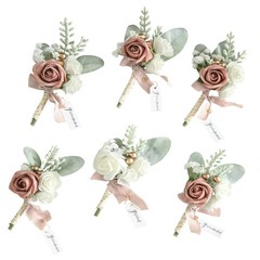 Dusty Rose Wedding Boutonniere For Men Set Of 6 Artificial Rose Boutonniere For