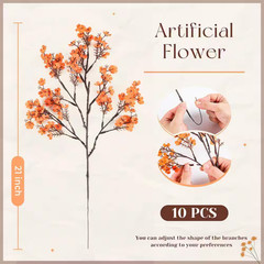 10 In. Orange Artificial Baby Breath Flowers, 10-Piece Real Silk Floral Stems Th