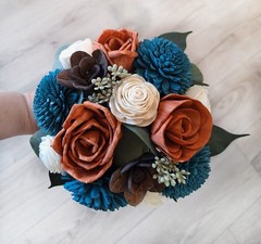 Teal Burnt Orange Bridal Cascade Bouquet Calla Lily Sola Wood Wedding Flowers