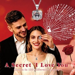 Lebana Preserved Red Real Rose with Heart I Love You Necklace 100 inches,