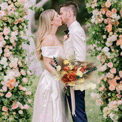 Burnt Orange Pampas Bridal Bouquet – 15.7″ Boho Wedding Flowers