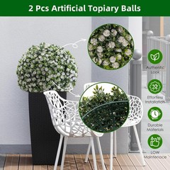 2-Pack Artificial Flower Ball Topiary, UV Resistant, Wedding Garden Decor, White