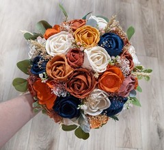Burnt Orange Navy Bridal Bouquet Fall Colors Wedding Flowers Sola Wood Cascade