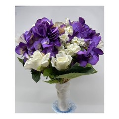 Beautiful Purple Hydrangea & White Roses Floral Wedding Bridal Bouquet 14″
