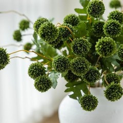 6Pcs Fake Silk Pompon Mum Artificial Flowers Bulk Small Faux Green