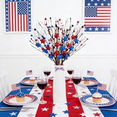 6 Pack 4th of July Patriotic Artificial Berry Stem Picks Red White and Blue