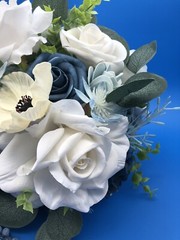 Dusty Blue & White Artificial Wedding Bridal Bouquet Ling’s Moments Faux Flowers