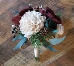 Burgundy Green Sola Wood Bridal Bouquet Winter Wedding Holiday Red Centerpiece