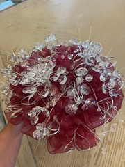 Burgundy/ Maroon Ramo Quinceañera Ribbon/ Clear Crystals / Beads Bouquet
