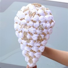 Waterfall Wedding Bouquet Luxury Silk Rose Cascading Flower Bunch Gold Diamonds