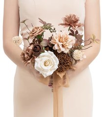 Ling’s Moment “Sparrow” Bouquet 7 inch for Bride or Bridal Party, Brown Gold