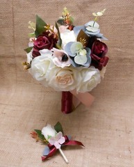 Wedding Silk Flower Bridal Bouquets Package Ivory Dusty Pink Blush Burgundy