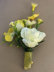 Silk Boutonnière Yellow Flowers & Filler. Yellow Ribbon On Stem Perfect For Prom