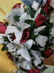 3 pc Wedding package White lilies Burgundy & Silver or any color rush available