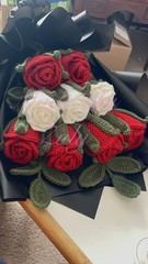 Made By Zuly Handmade Crochet Rose Bouquet Red White