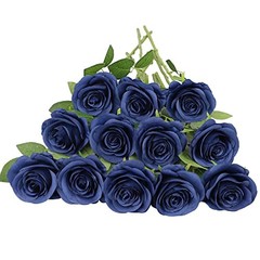 12pcs Roses Artificial Flowers Fake Roses Flowers with Long 12PCS Navy Blue