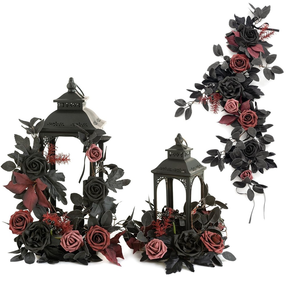 Ling’s Moment 6Pack 2ft Artificial Flowers Garland Black & Burgundy Lantern F…