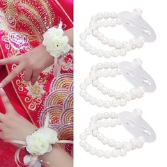 10 Pcs Pearl Wrist Corsage Bracelet Elegant White Pearl Elastic Wedding Band