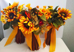Set of 3 Bridesmaids Bouquets Fall Yellows Sunflower Foliage Faux Flower Bouquet