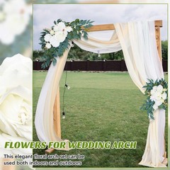 4 Pcs Wedding Arch Floral Kit – 2 Artificial Swags & 2 White Chiffon Drapes for