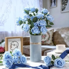 Thiccywoov 30 Pcs Rose Artificial Flowers in Bulk Lifelike Long Stem Light Blue