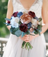 Pink Burgundy Bridal Bouquet Dusty Blue Sola Wood Bridesmaid Wedding Flowers