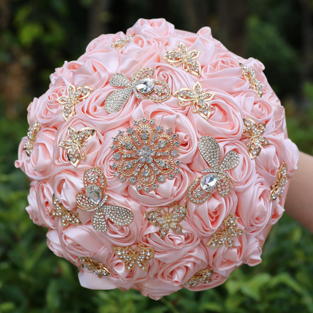 Light Salmon Handmade Bridal Bouquet for Weddings & Quinceaneras – 8.7