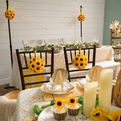 Bright Artificial Yellow Sunflower Fall Floral Hanging Kissing Ball 7″Dia #588