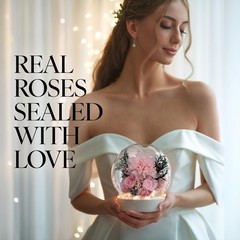 GLAMOUR BOUTIQUE Preserved Flowers Rose in Glass Dome w/Light – Long Pink