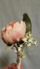 Bridal Bouquet Spray Peonies Roses Burgundy Peach White Sateen Wrapped Stems