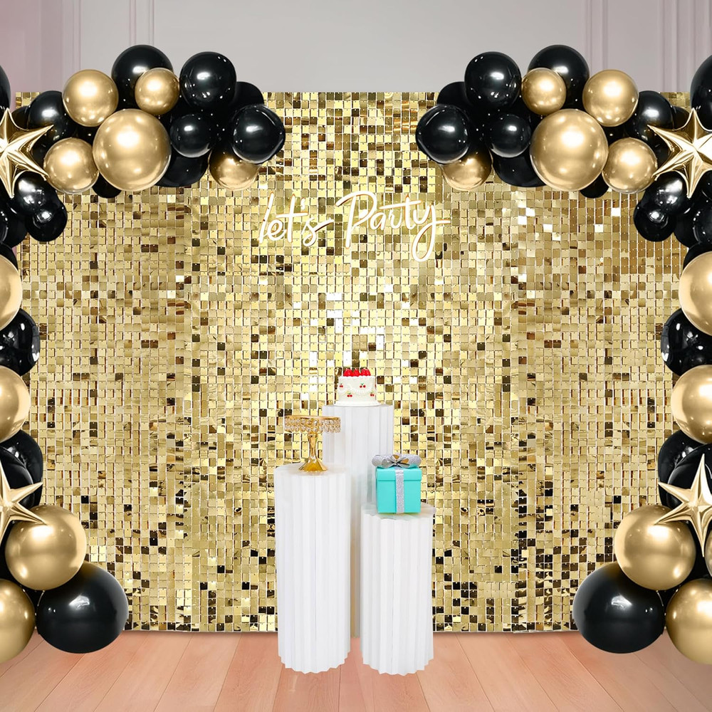 48 Pcs Light Gold Shimmer Wall Backdrop Panels for Birthday Decorations, 8X6 FT